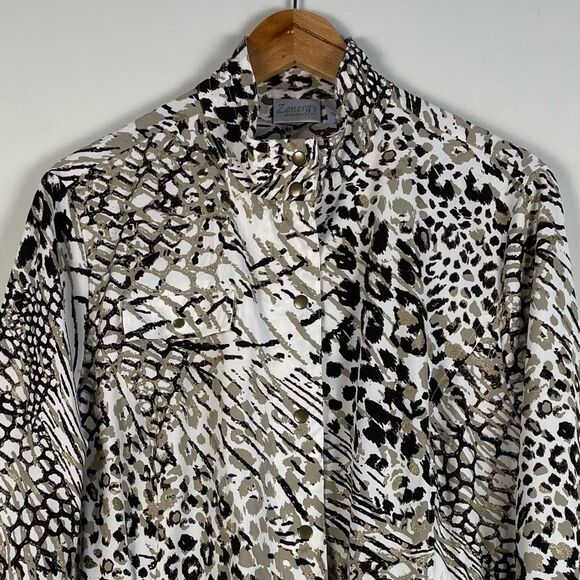 Chico's Zenergy Animal Print 3/4 Sleeve Unlined Polyester Zip Jacket Sz 2/Large - Picture 2 of 12